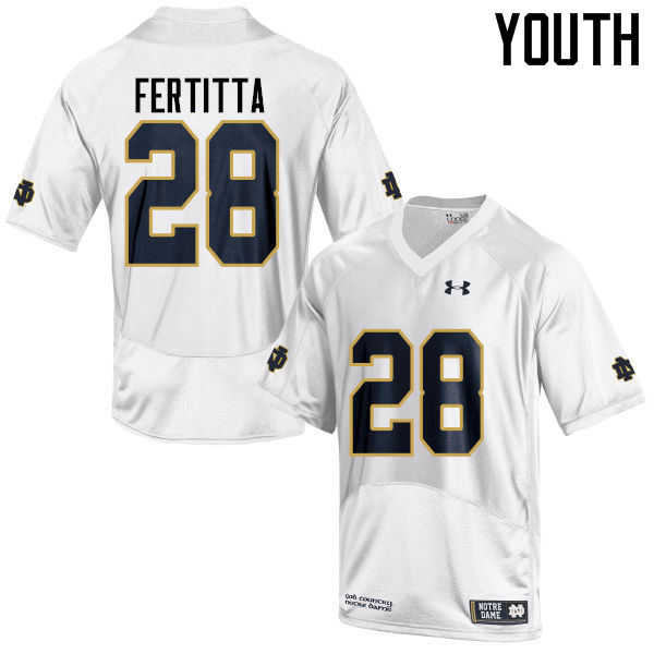 Youth NCAA Notre Dame Fighting Irish #28 Nicco Fertitta Stitched College Under Armour Authentic White Football Jersey MG10X48TV